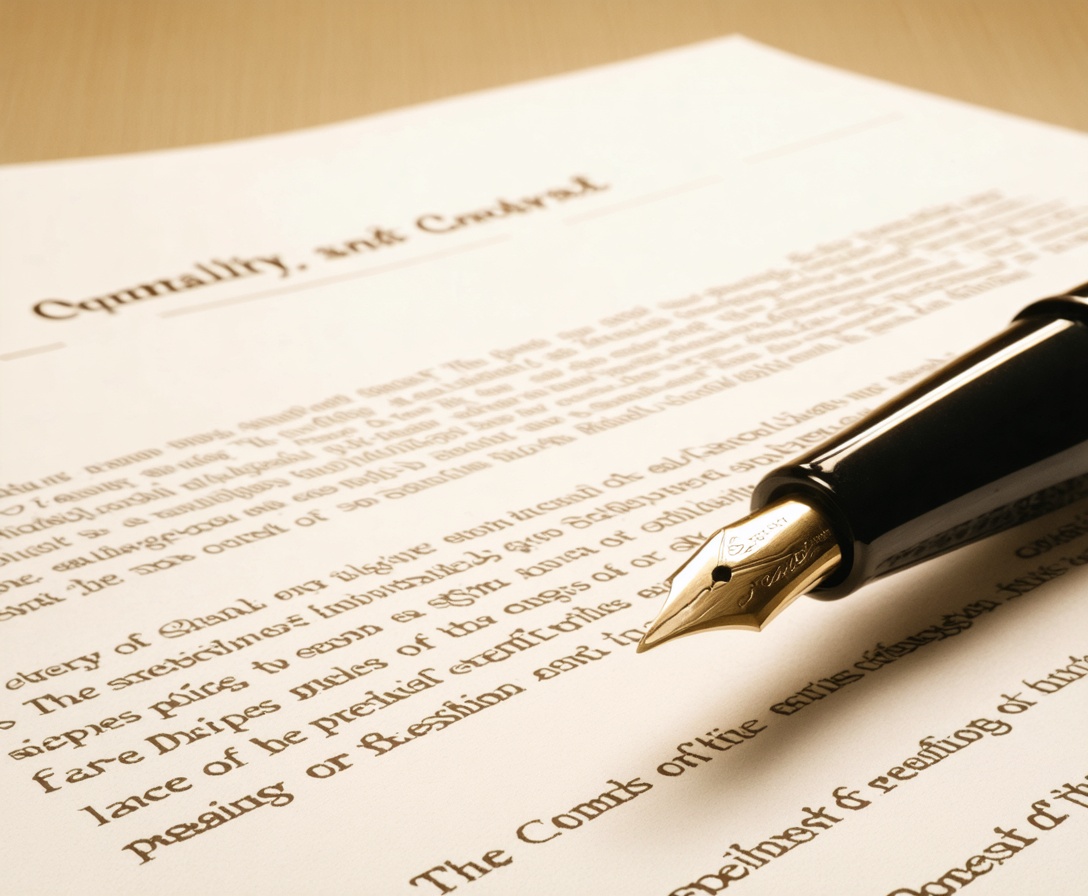 Unterzeichnung eines Beratungsvertrags mit einem eleganten Füllfederhalter auf Papier